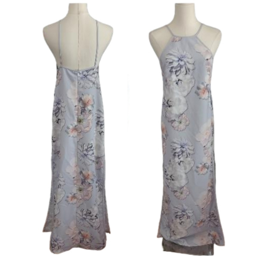 FINDERS KEEPERS Check The Rhyme muted Gray Floral Maxi side slits & pockets - Picture 3 of 8